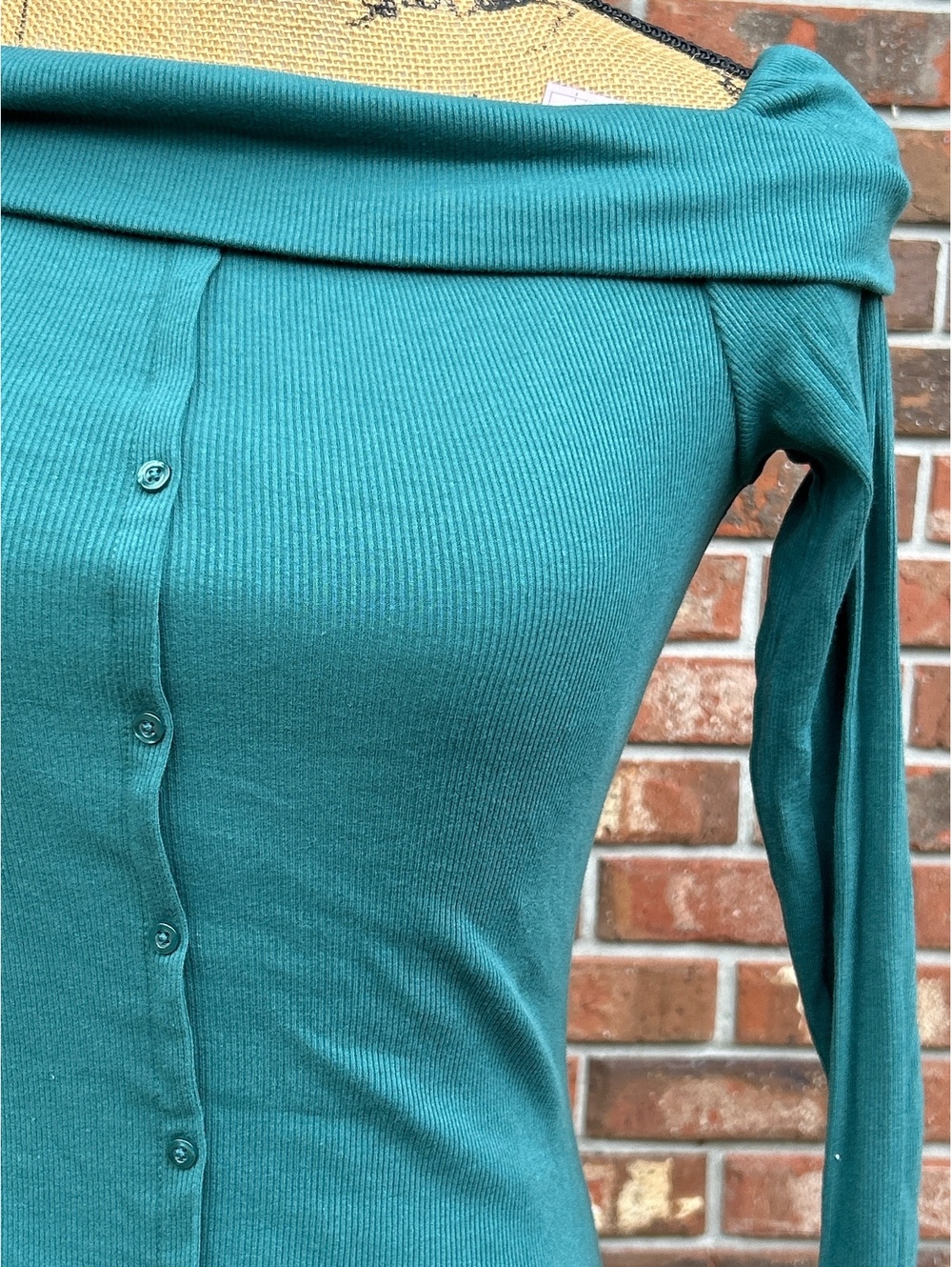 Target Women's Off Shoulder Button Front Long Sleeve Dress in Green, Size S